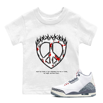 3s Cement Grey shirts to match jordans Love Peace sneaker match tees Air Jordan 3 Cement Grey SNRT Sneaker Release Tees Youth Baby White 1 crew neck shirts