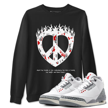 3s Cement Grey shirts to match jordans Love Peace sneaker match tees Air Jordan 3 Cement Grey SNRT Sneaker Release Tees unisex cotton Black 1 crew neck shirts