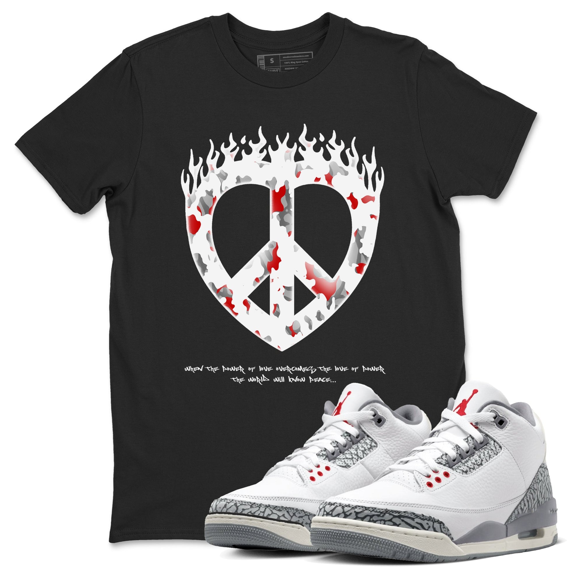 3s Cement Grey shirts to match jordans Love Peace sneaker match tees Air Jordan 3 Cement Grey SNRT Sneaker Release Tees unisex cotton Black 1 crew neck shirts