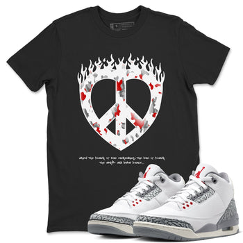 3s Cement Grey shirts to match jordans Love Peace sneaker match tees Air Jordan 3 Cement Grey SNRT Sneaker Release Tees unisex cotton Black 1 crew neck shirts