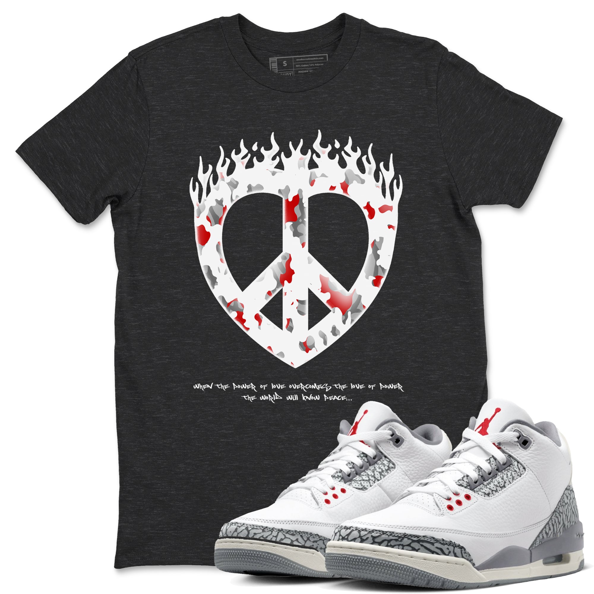 3s Cement Grey shirts to match jordans Love Peace sneaker match tees Air Jordan 3 Cement Grey SNRT Sneaker Release Tees unisex cotton Charcoal Heather 1 crew neck shirts