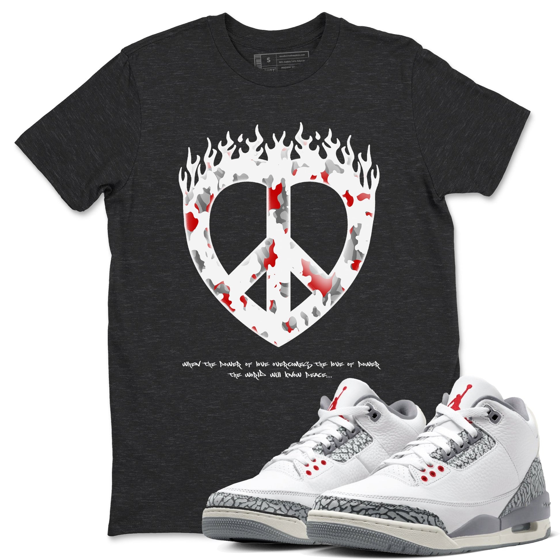 3s Cement Grey shirts to match jordans Love Peace sneaker match tees Air Jordan 3 Cement Grey SNRT Sneaker Release Tees unisex cotton Charcoal Heather 1 crew neck shirts