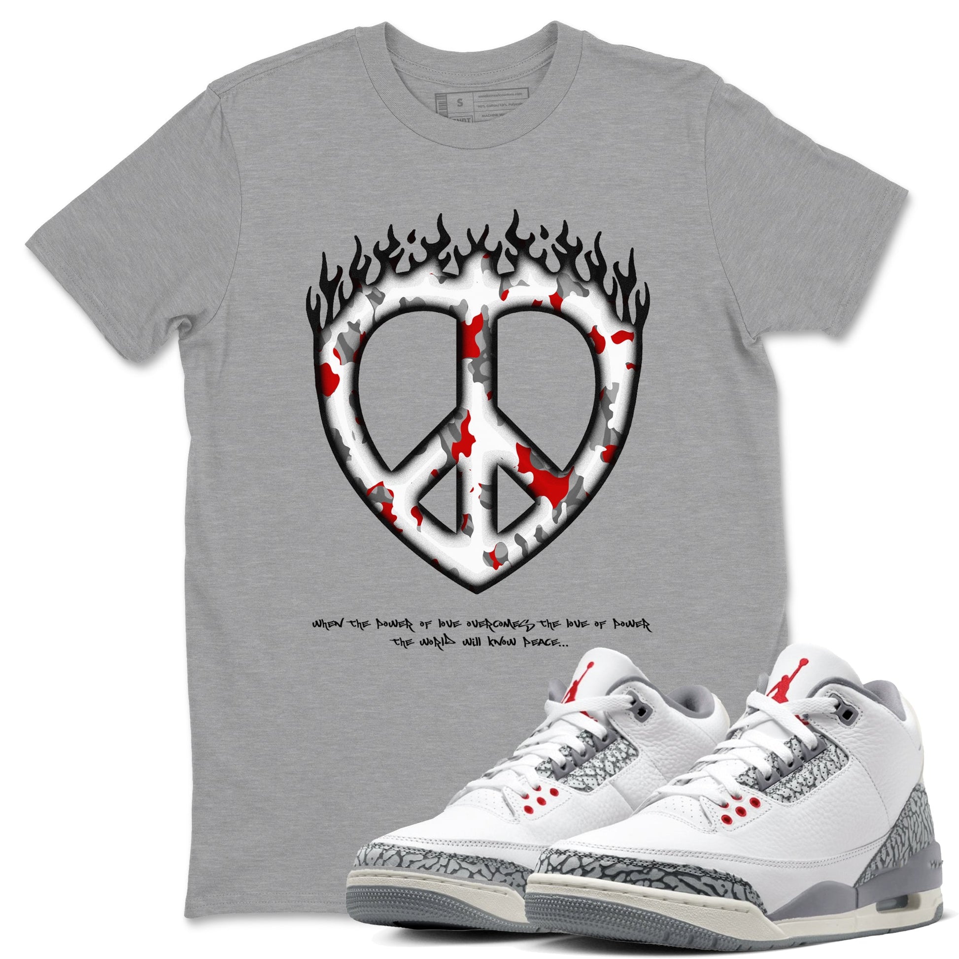 3s Cement Grey shirts to match jordans Love Peace sneaker match tees Air Jordan 3 Cement Grey SNRT Sneaker Release Tees unisex cotton Heather Grey 1 crew neck shirts