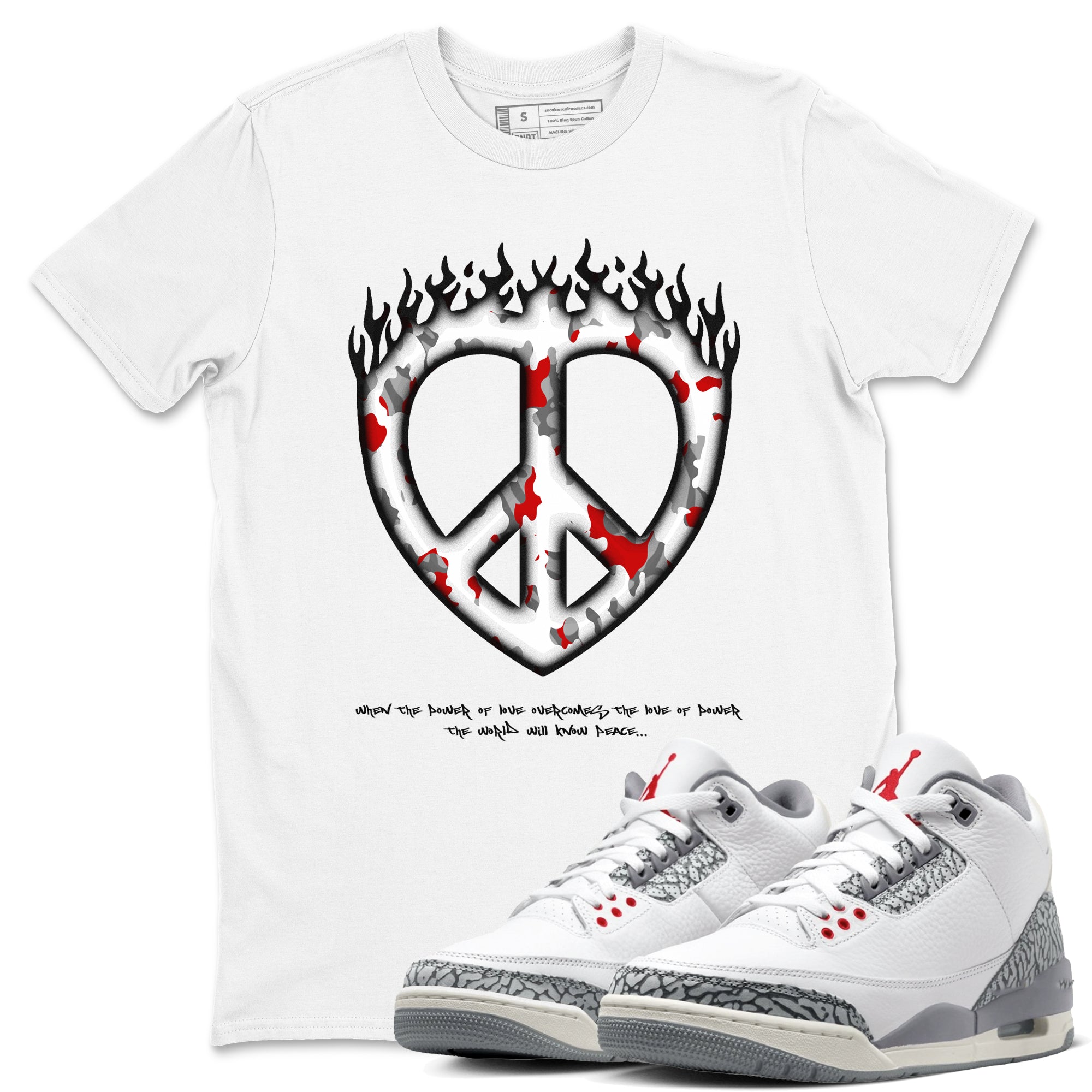 3s Cement Grey shirts to match jordans Love Peace sneaker match tees Air Jordan 3 Cement Grey SNRT Sneaker Release Tees unisex cotton White 1 crew neck shirts