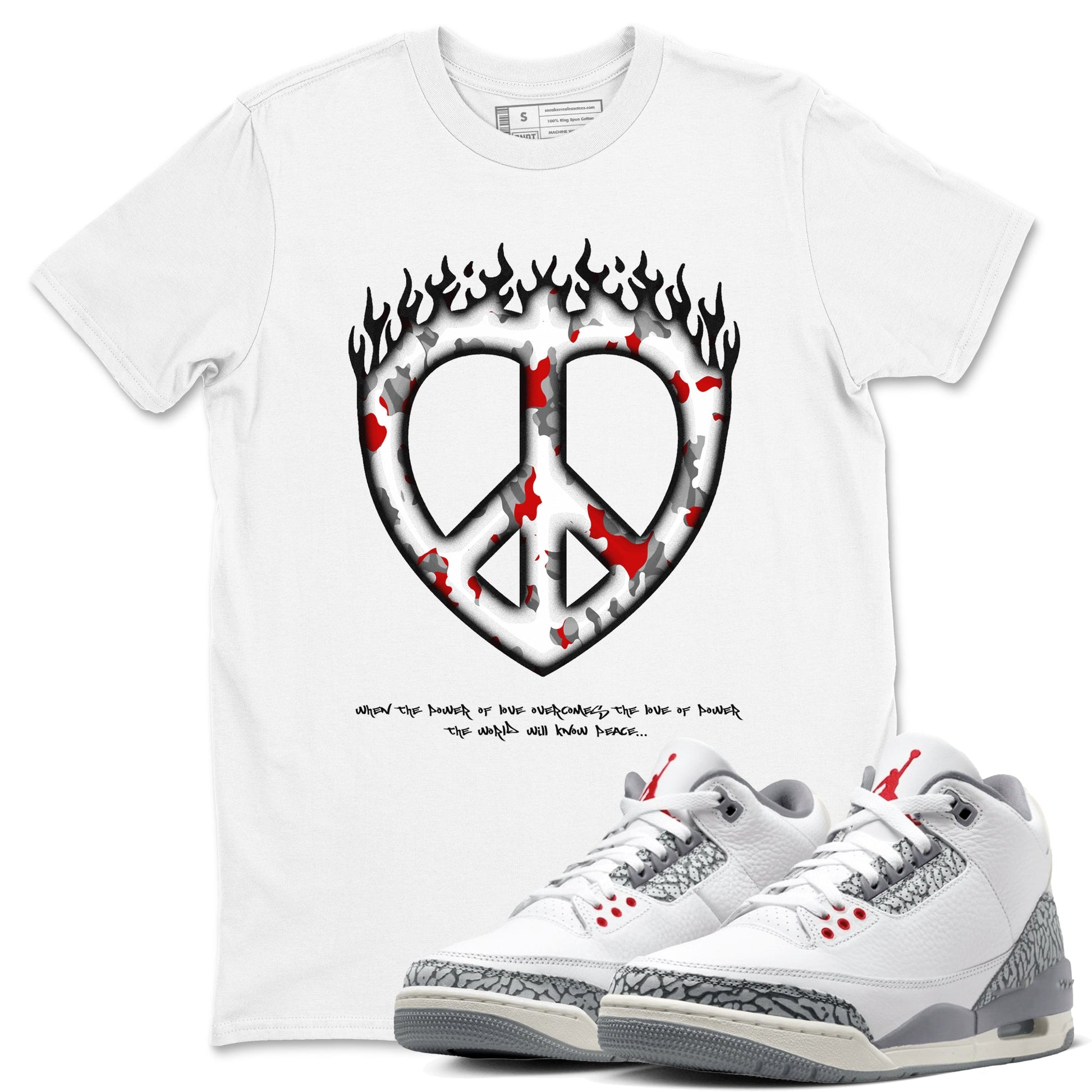 3s Cement Grey shirts to match jordans Love Peace sneaker match tees Air Jordan 3 Cement Grey SNRT Sneaker Release Tees unisex cotton White 1 crew neck shirts