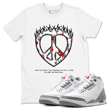 3s Cement Grey shirts to match jordans Love Peace sneaker match tees Air Jordan 3 Cement Grey SNRT Sneaker Release Tees unisex cotton White 1 crew neck shirts