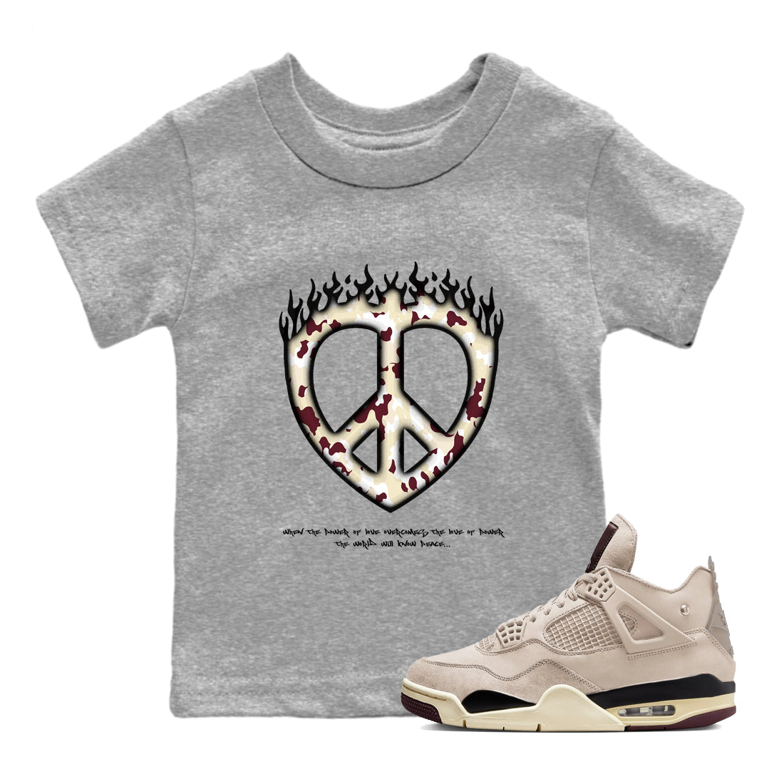 4s A Ma Maniere x Fossil Stone shirts to match jordans Love Peace sneaker match tees Air Jordan 4 A Ma Maniere x Fossil Stone match shoes to clothes SNRT Sneaker Tees Youth Baby Heather Grey 1 tee