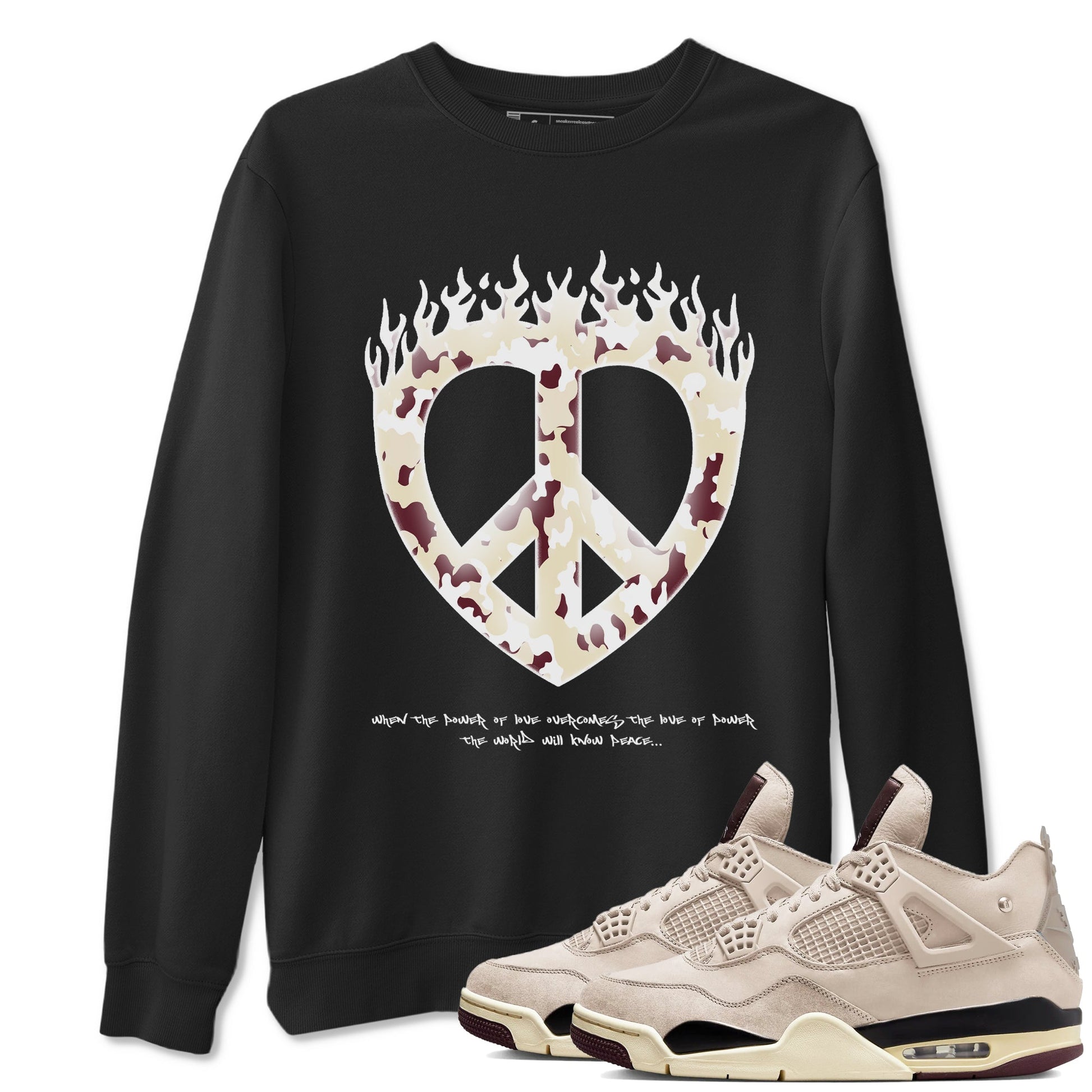 4s A Ma Maniere x Fossil Stone shirts to match jordans Love Peace sneaker match tees Air Jordan 4 A Ma Maniere x Fossil Stone match shoes to clothes SNRT Sneaker Tees unisex cotton Black 1 shirts