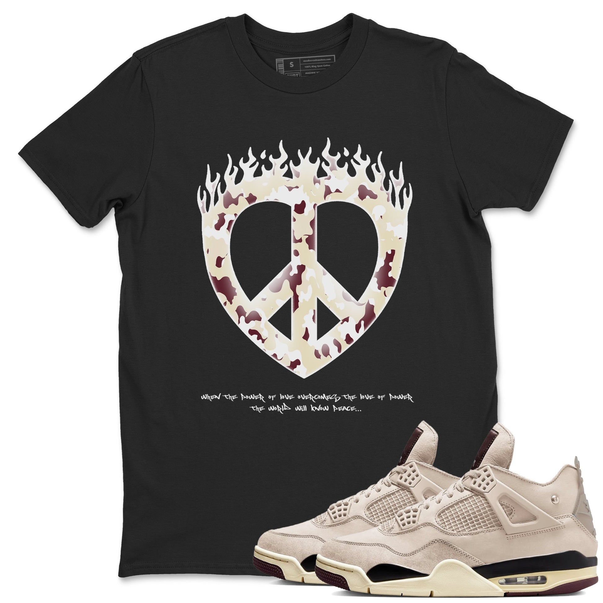 4s A Ma Maniere x Fossil Stone shirts to match jordans Love Peace sneaker match tees Air Jordan 4 A Ma Maniere x Fossil Stone match shoes to clothes SNRT Sneaker Tees unisex cotton Black 1 shirts
