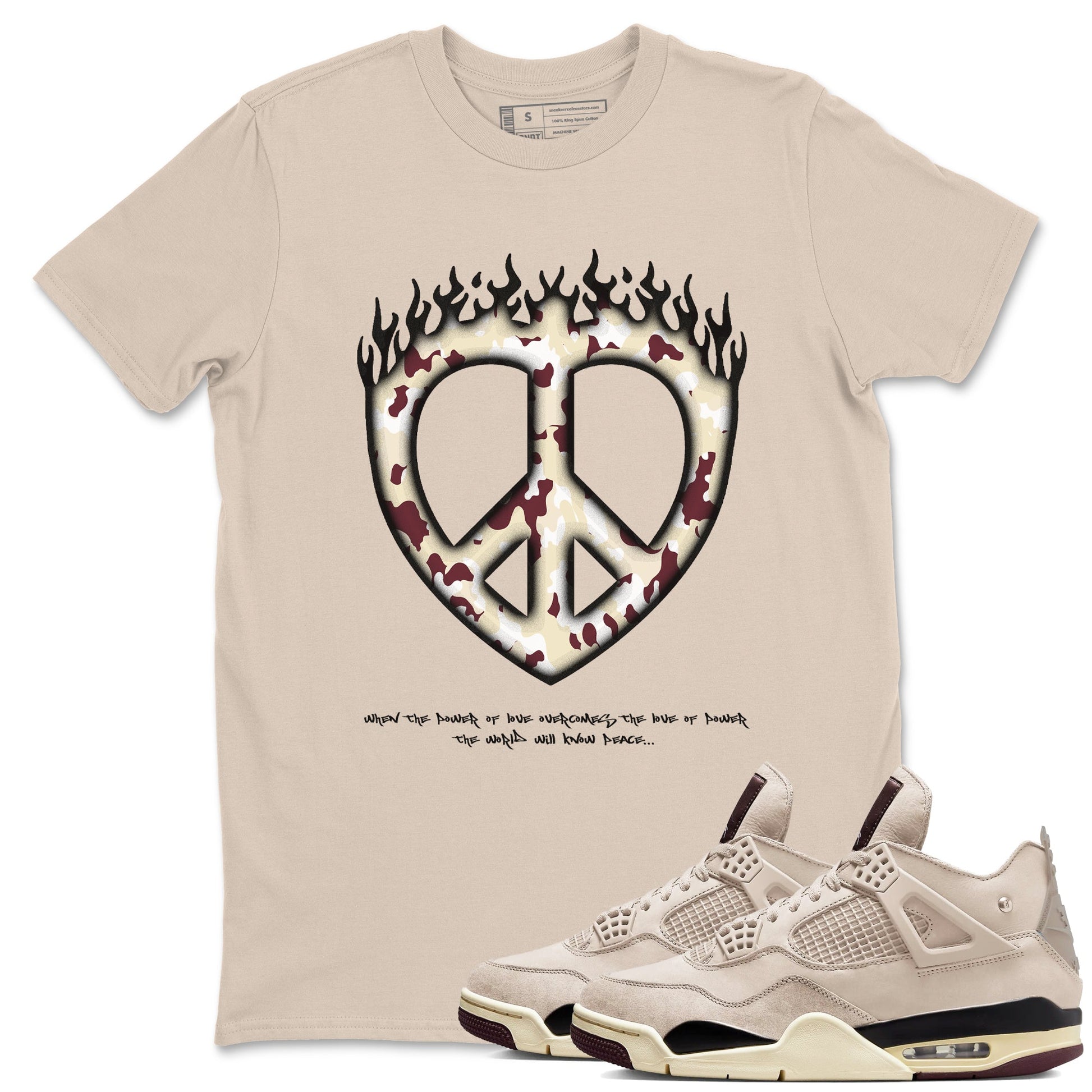 4s A Ma Maniere x Fossil Stone shirts to match jordans Love Peace sneaker match tees Air Jordan 4 A Ma Maniere x Fossil Stone match shoes to clothes SNRT Sneaker Tees unisex cotton Sand 1 shirts