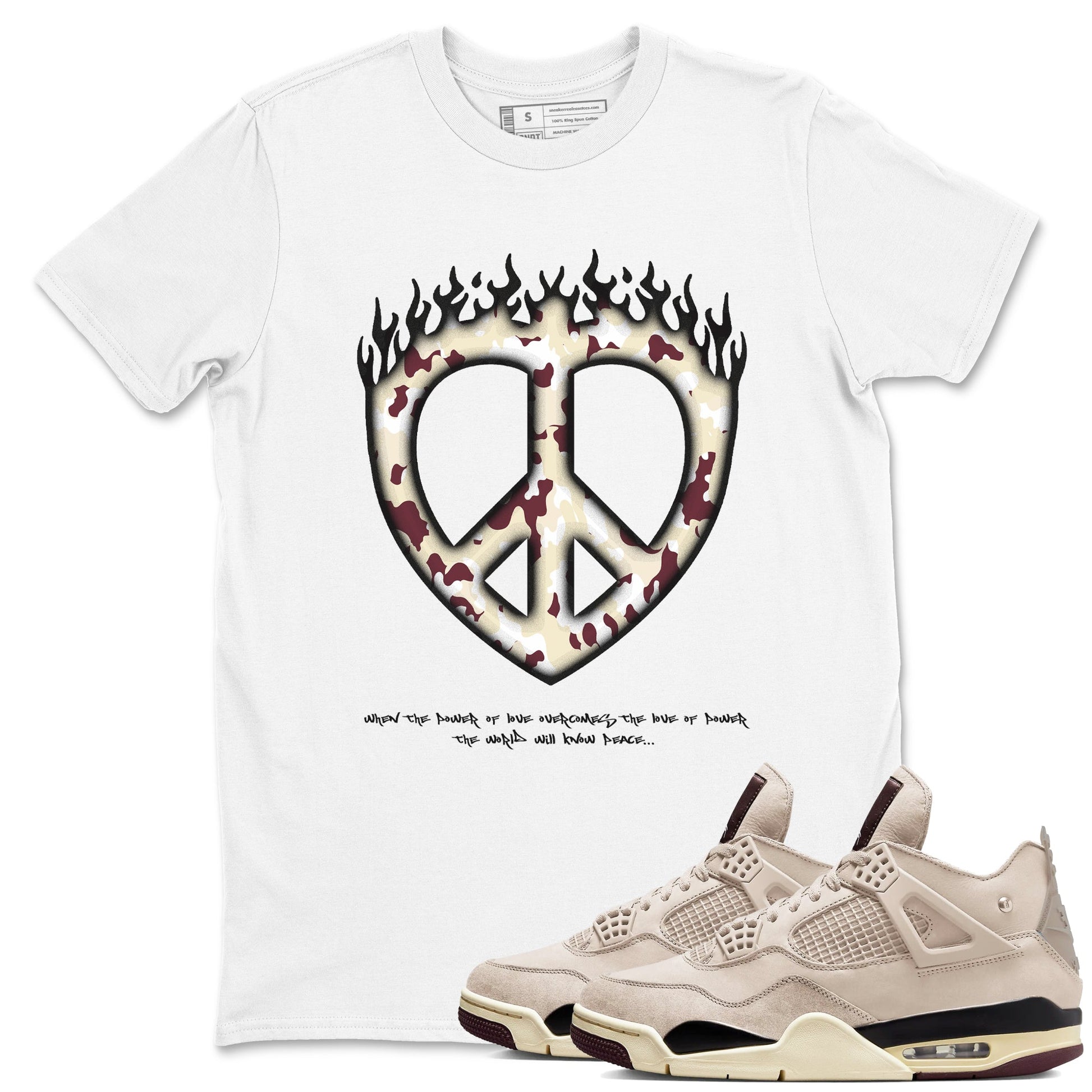 4s A Ma Maniere x Fossil Stone shirts to match jordans Love Peace sneaker match tees Air Jordan 4 A Ma Maniere x Fossil Stone match shoes to clothes SNRT Sneaker Tees unisex cotton White 1 shirts