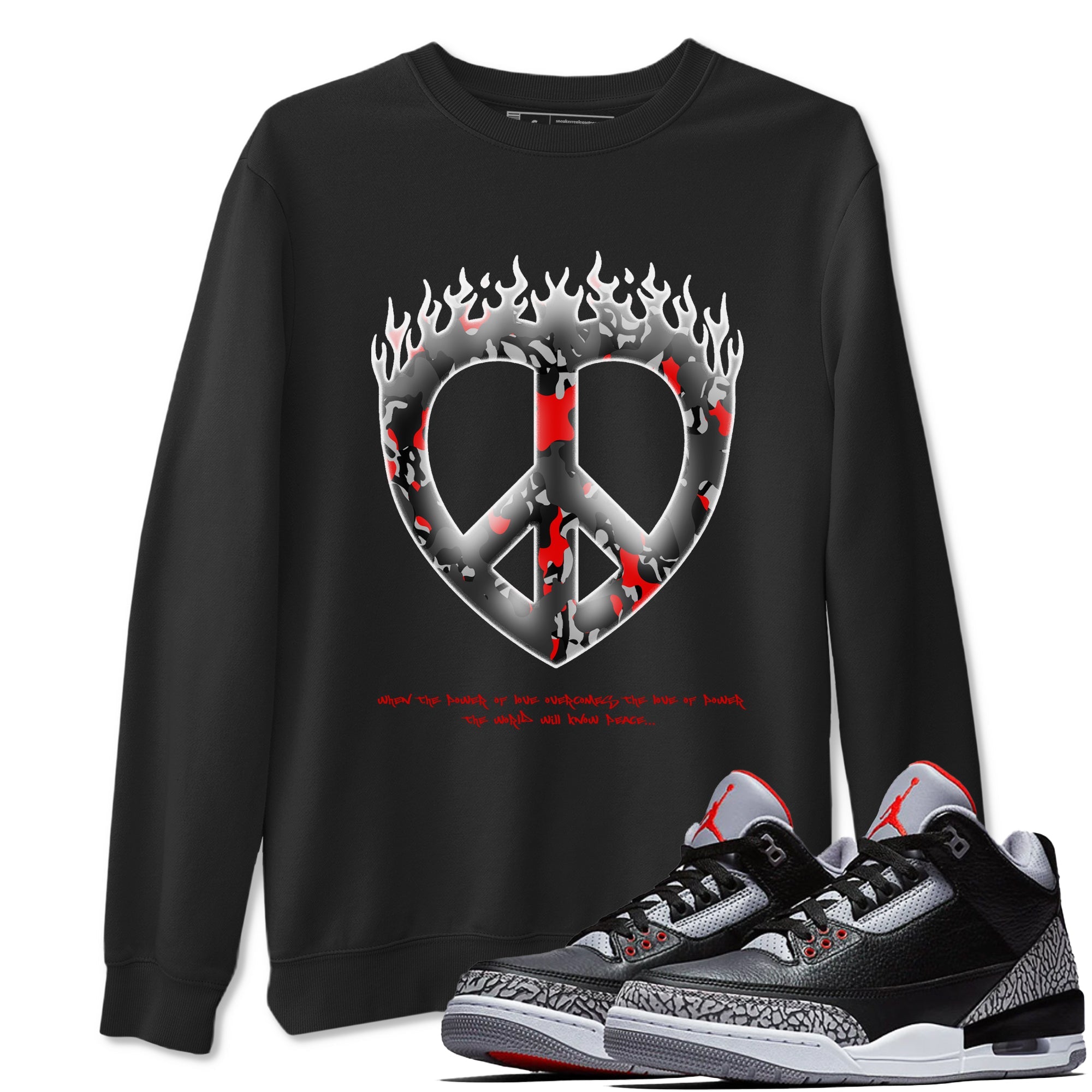 4s Black Cement shirts to match jordans Love Peace sneaker match tees Air Jordan 4 Black Cement match shoes to clothes SNRT Sneaker Tees unisex cotton Black 1 shirts