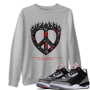 4s Black Cement shirts to match jordans Love Peace sneaker match tees Air Jordan 4 Black Cement match shoes to clothes SNRT Sneaker Tees unisex cotton Heather Grey 1 shirts