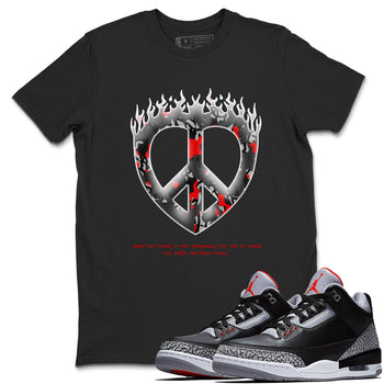 4s Black Cement shirts to match jordans Love Peace sneaker match tees Air Jordan 4 Black Cement match shoes to clothes SNRT Sneaker Tees unisex cotton Black 1 shirts
