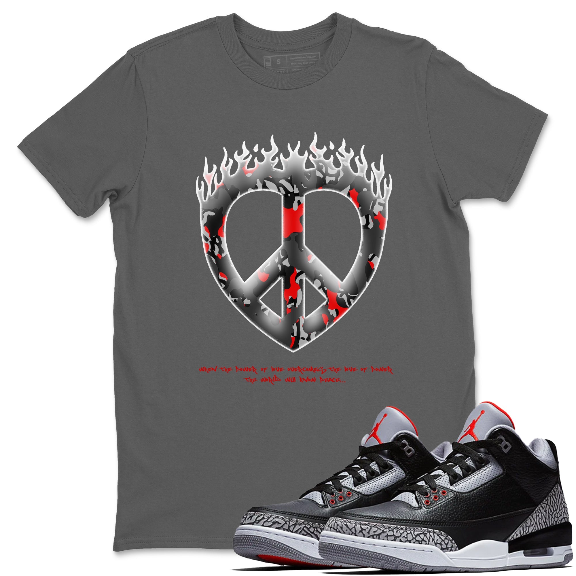 4s Black Cement shirts to match jordans Love Peace sneaker match tees Air Jordan 4 Black Cement match shoes to clothes SNRT Sneaker Tees unisex cotton Cool Grey 1 shirts