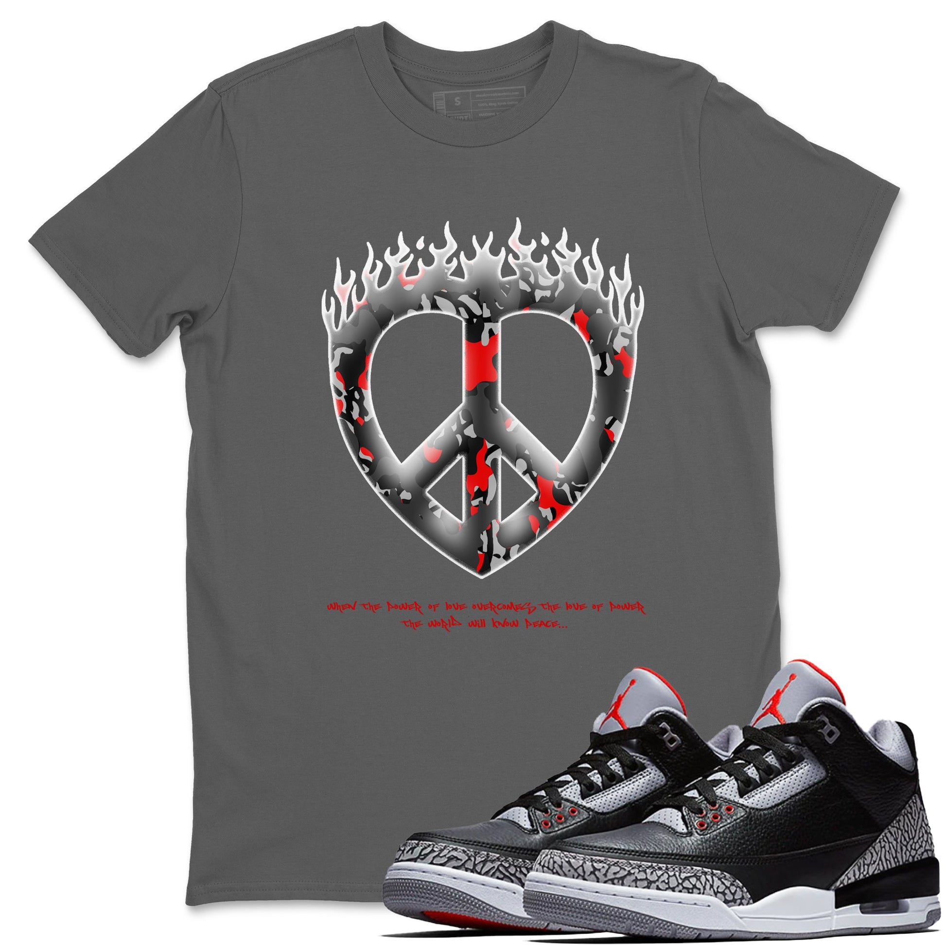 4s Black Cement shirts to match jordans Love Peace sneaker match tees Air Jordan 4 Black Cement match shoes to clothes SNRT Sneaker Tees unisex cotton Cool Grey 1 shirts