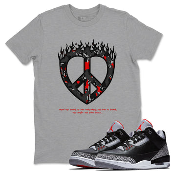 4s Black Cement shirts to match jordans Love Peace sneaker match tees Air Jordan 4 Black Cement match shoes to clothes SNRT Sneaker Tees unisex cotton Heather Grey 1 shirts
