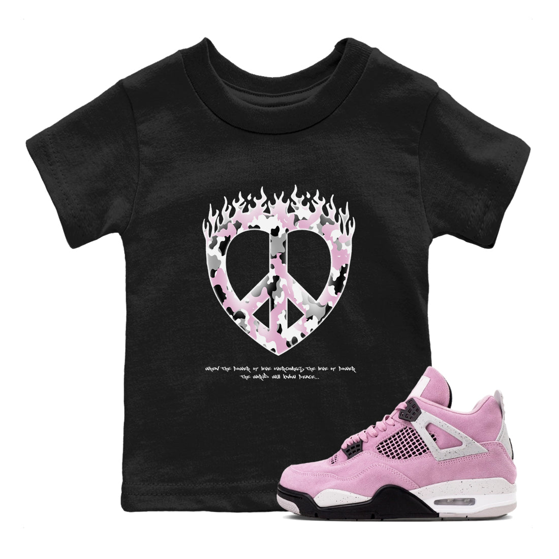 4s Retro Orchid shirts to match jordans Love Peace sneaker match tees Air Jordan 4 WMNS Orchid match shoes to clothes SNRT Sneaker Tees Youth Baby Black 1 tee