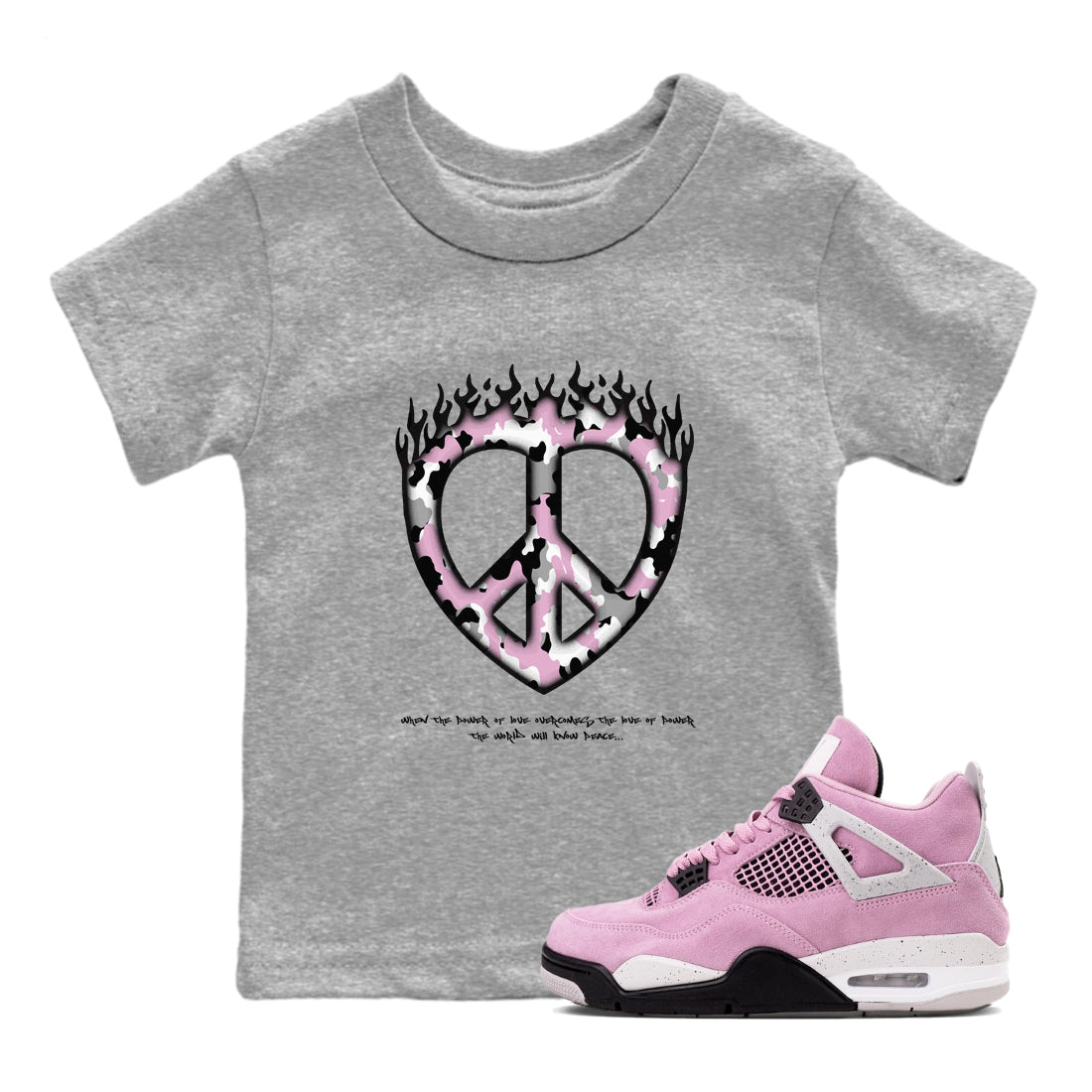 4s Retro Orchid shirts to match jordans Love Peace sneaker match tees Air Jordan 4 WMNS Orchid match shoes to clothes SNRT Sneaker Tees Youth Baby Heather Grey 1 tee