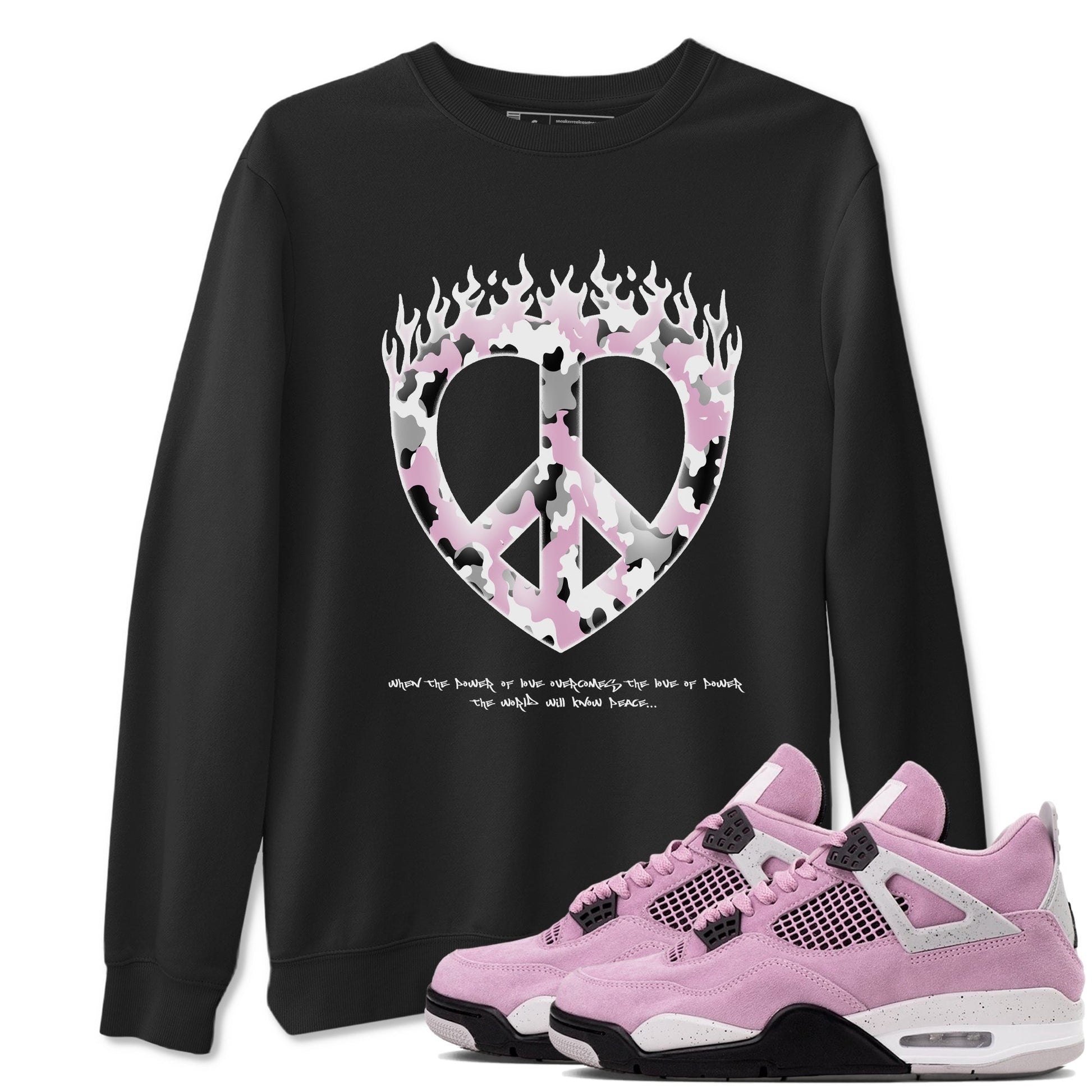4s Retro Orchid shirts to match jordans Love Peace sneaker match tees Air Jordan 4 WMNS Orchid match shoes to clothes SNRT Sneaker Tees unisex cotton Black 1 shirts