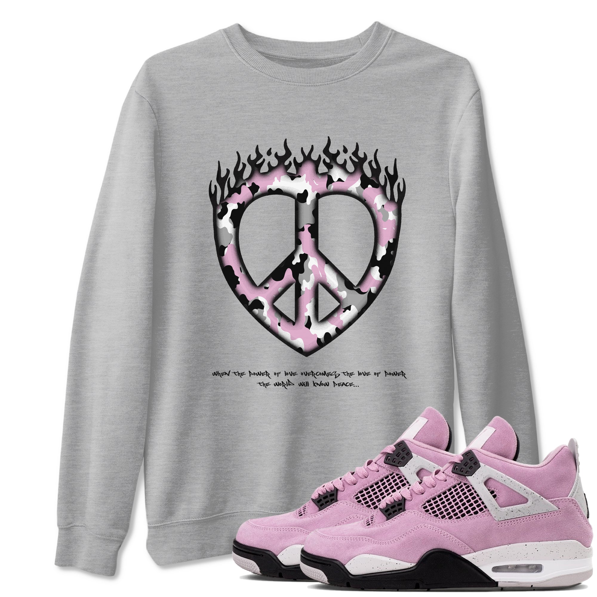 4s Retro Orchid shirts to match jordans Love Peace sneaker match tees Air Jordan 4 WMNS Orchid match shoes to clothes SNRT Sneaker Tees unisex cotton Heather Grey 1 shirts