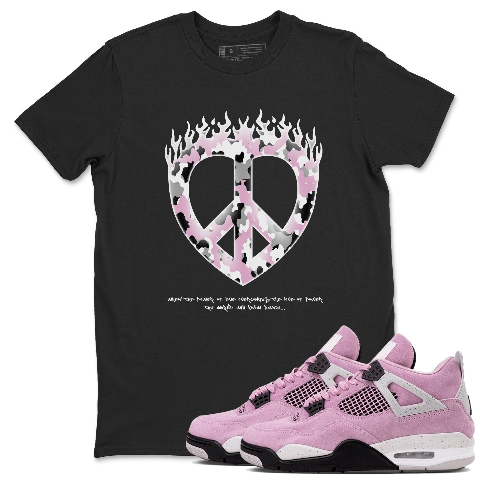 4s Retro Orchid shirts to match jordans Love Peace sneaker match tees Air Jordan 4 WMNS Orchid match shoes to clothes SNRT Sneaker Tees unisex cotton Black 1 shirts