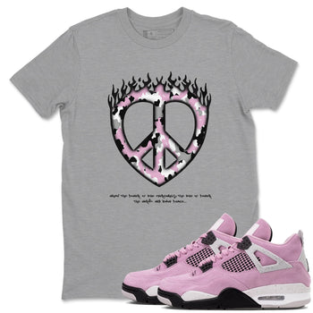 4s Retro Orchid shirts to match jordans Love Peace sneaker match tees Air Jordan 4 WMNS Orchid match shoes to clothes SNRT Sneaker Tees unisex cotton Heather Grey 1 shirts