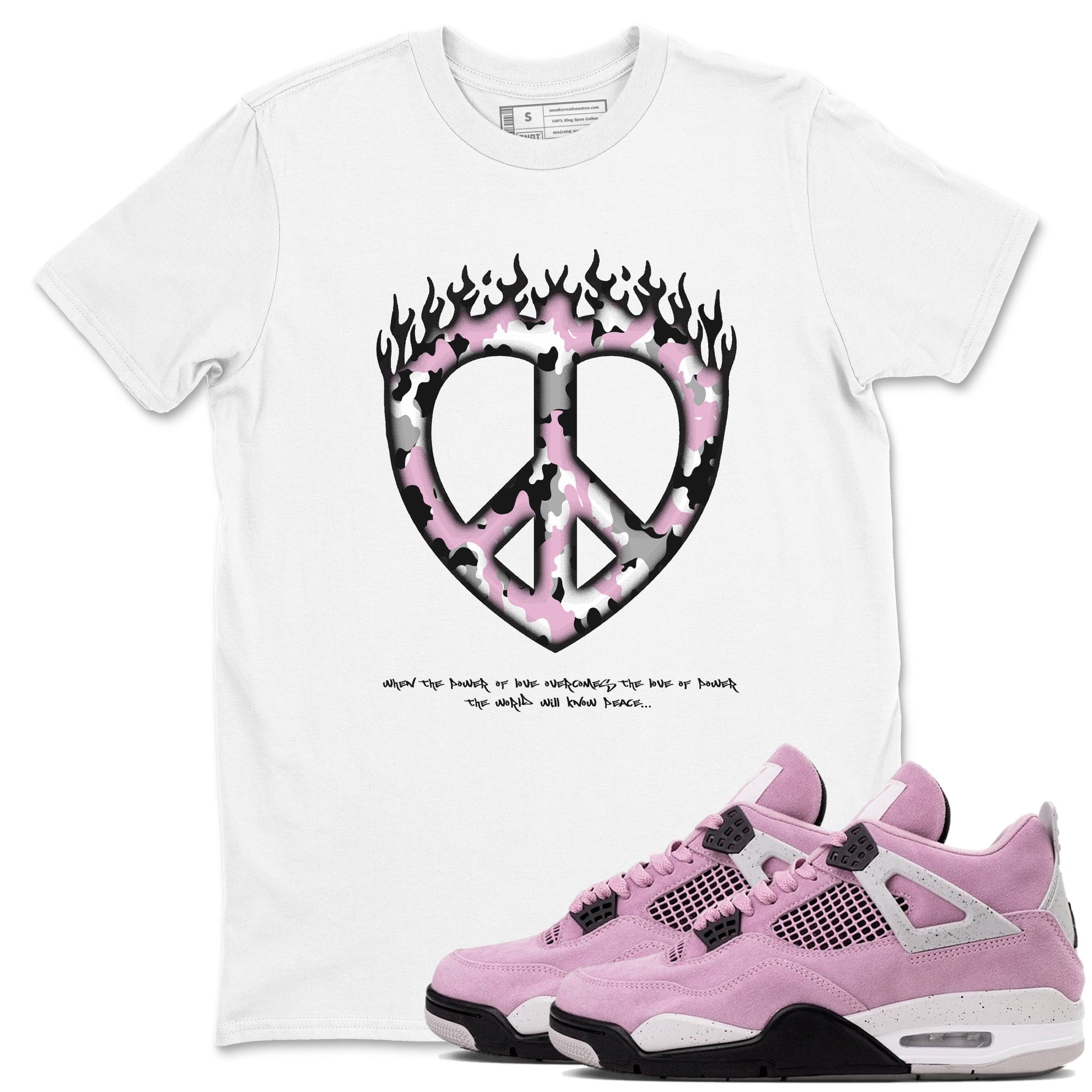 4s Retro Orchid shirts to match jordans Love Peace sneaker match tees Air Jordan 4 WMNS Orchid match shoes to clothes SNRT Sneaker Tees unisex cotton White 1 shirts