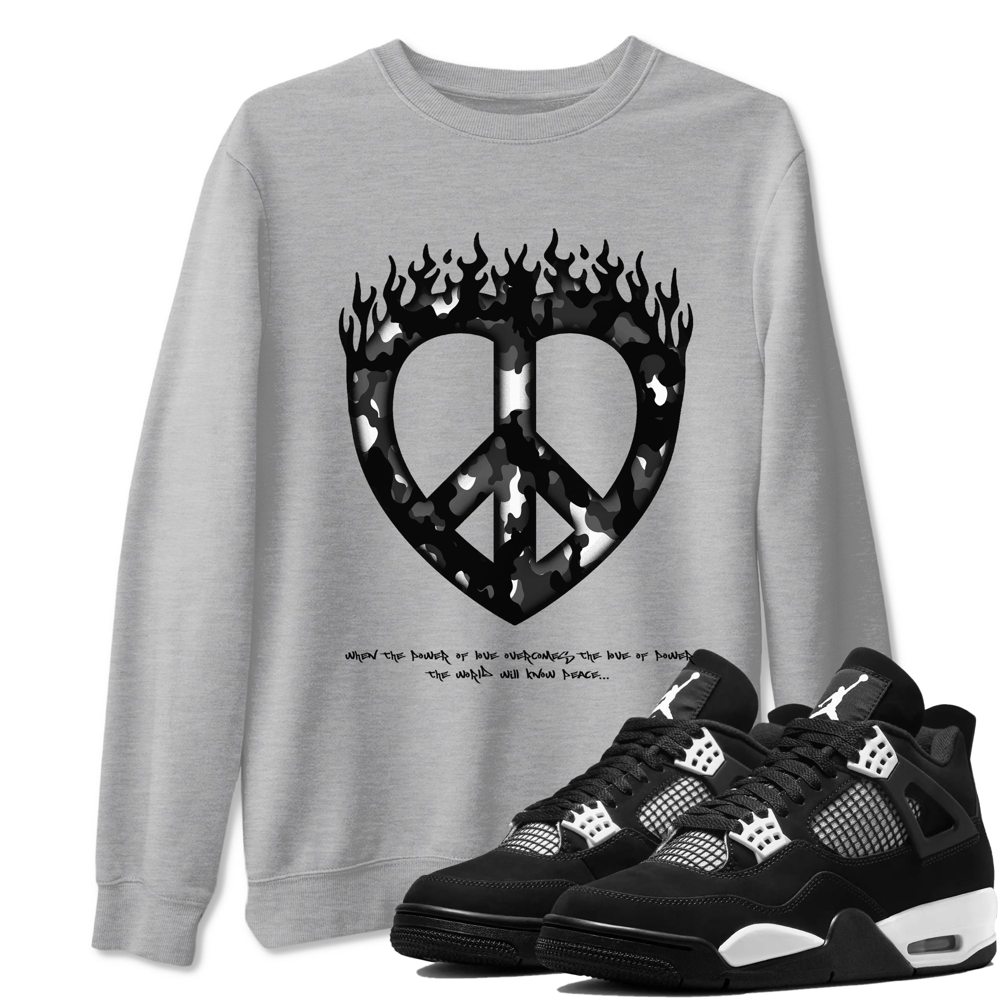 4s White Thunder shirts to match jordans Love Peace sneaker match tees Air Jordan 4 White Thunder SNRT Sneaker Release Tees unisex cotton Heather Grey 1 crew neck shirts