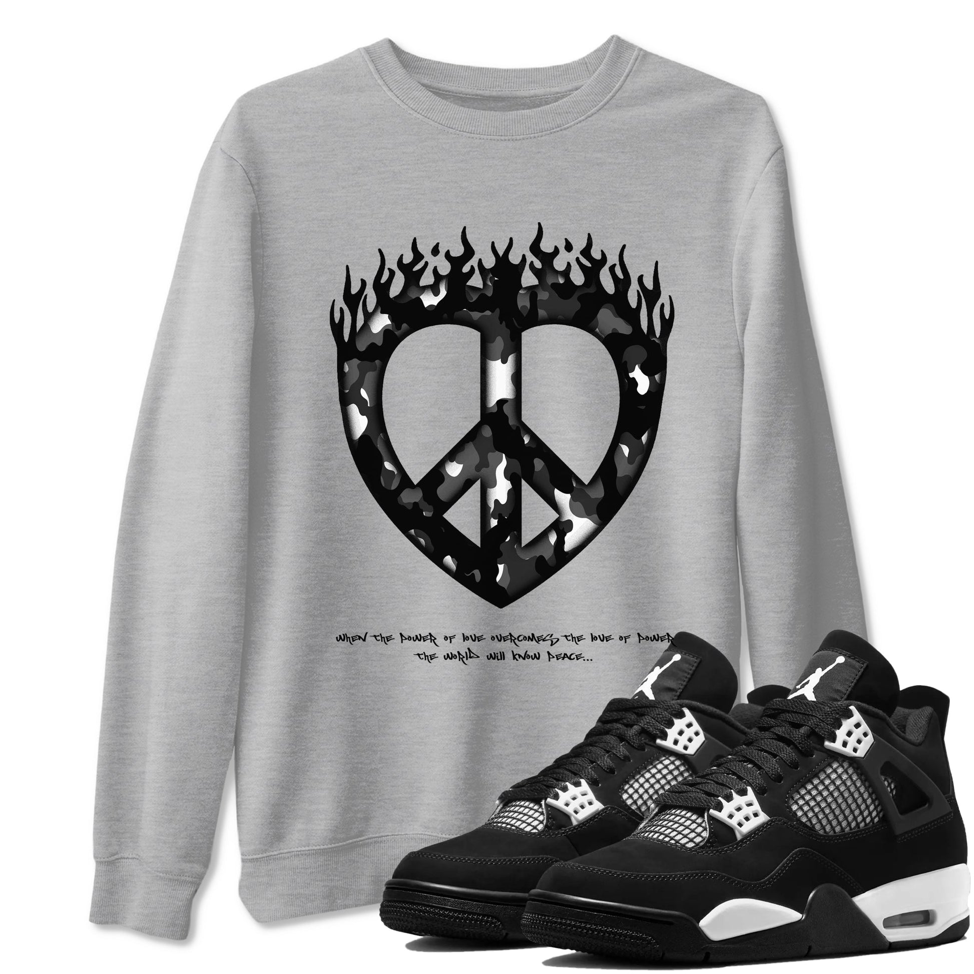 4s White Thunder shirts to match jordans Love Peace sneaker match tees Air Jordan 4 White Thunder SNRT Sneaker Release Tees unisex cotton Heather Grey 1 crew neck shirts