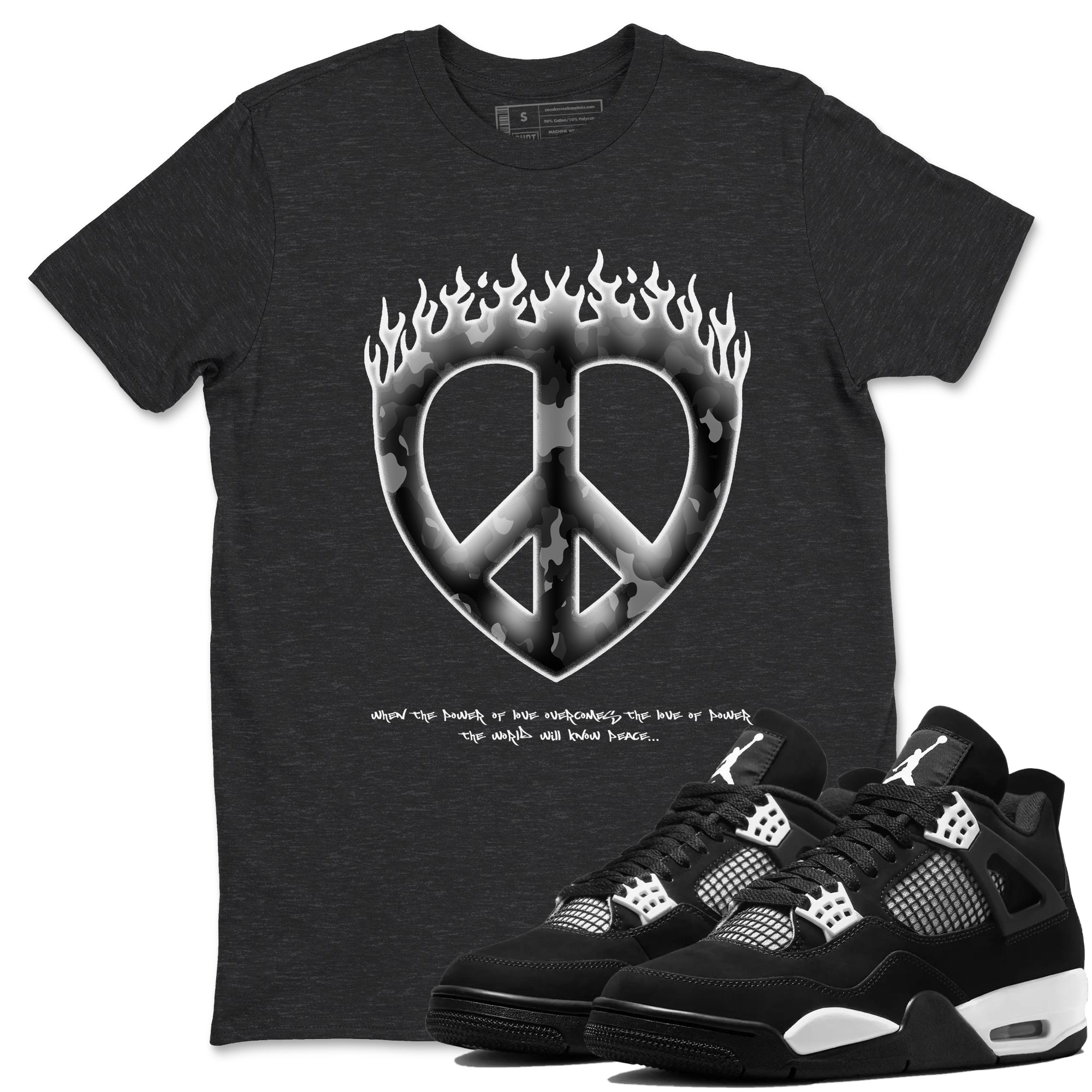 4s White Thunder shirts to match jordans Love Peace sneaker match tees Air Jordan 4 White Thunder SNRT Sneaker Release Tees unisex cotton Charcoal Heather 1 crew neck shirts