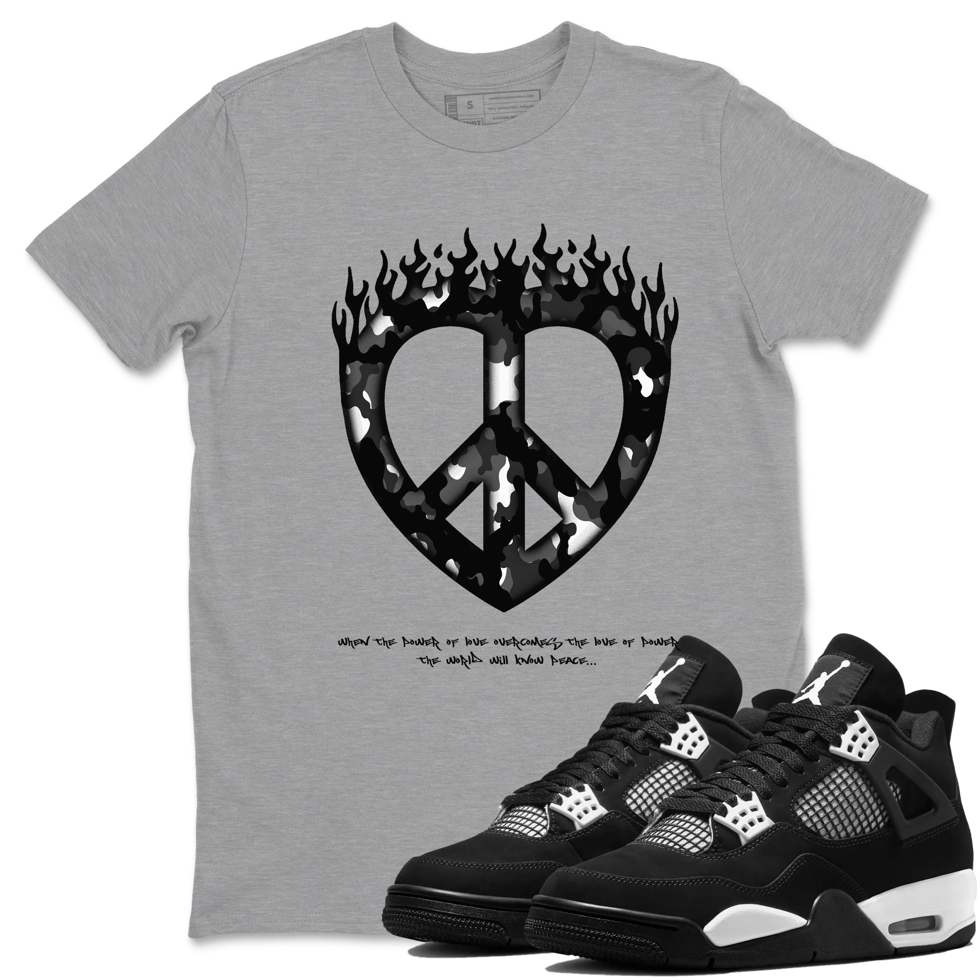 4s White Thunder shirts to match jordans Love Peace sneaker match tees Air Jordan 4 White Thunder SNRT Sneaker Release Tees unisex cotton Heather Grey 1 crew neck shirts