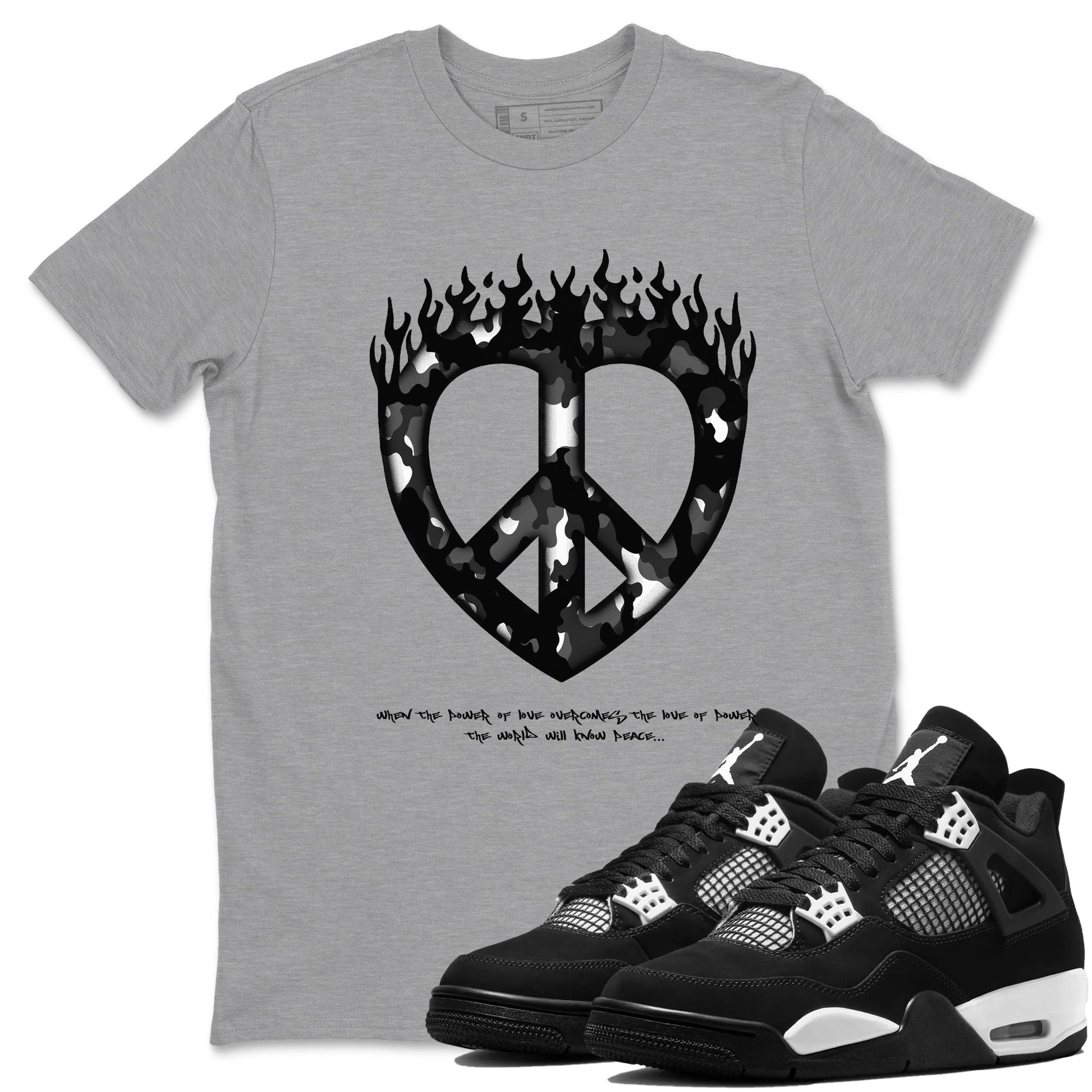 4s White Thunder shirts to match jordans Love Peace sneaker match tees Air Jordan 4 White Thunder SNRT Sneaker Release Tees unisex cotton Heather Grey 1 crew neck shirts