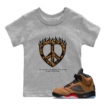 5s Archaeo Brown shirts to match jordans Love Peace sneaker match tees Air Jordan 5 Archaeo Brown match shoes to clothes SNRT Sneaker Tees Youth Baby Heather Grey 1 tee