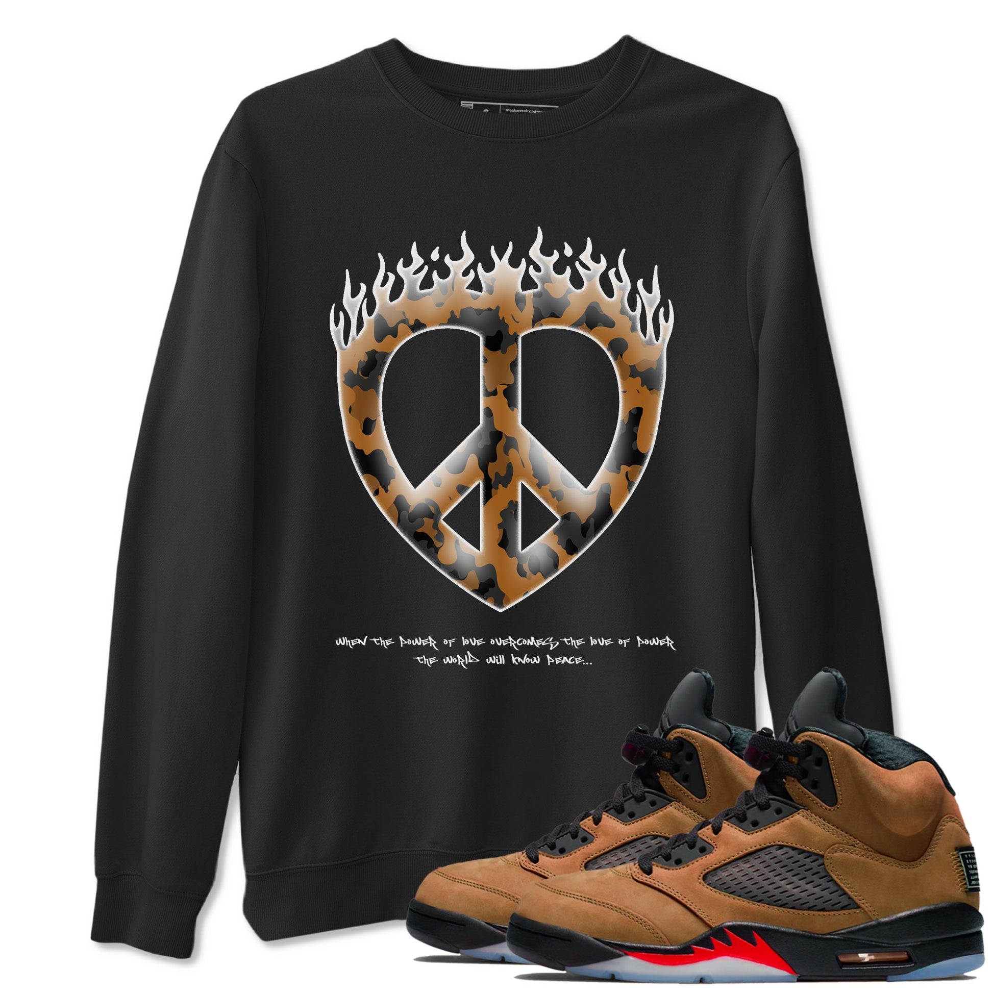 5s Archaeo Brown shirts to match jordans Love Peace sneaker match tees Air Jordan 5 Archaeo Brown match shoes to clothes SNRT Sneaker Tees unisex cotton Black 1 shirts