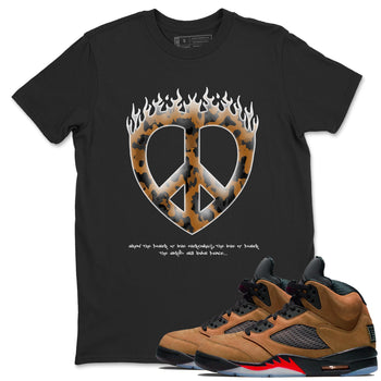 5s Archaeo Brown shirts to match jordans Love Peace sneaker match tees Air Jordan 5 Archaeo Brown match shoes to clothes SNRT Sneaker Tees unisex cotton Black 1 shirts