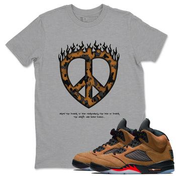 5s Archaeo Brown shirts to match jordans Love Peace sneaker match tees Air Jordan 5 Archaeo Brown match shoes to clothes SNRT Sneaker Tees unisex cotton Heather Grey 1 shirts