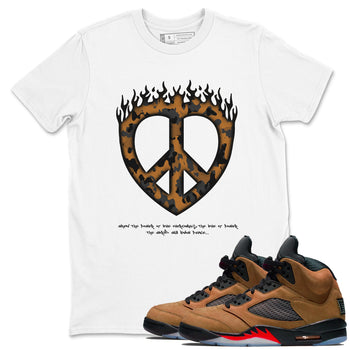 5s Archaeo Brown shirts to match jordans Love Peace sneaker match tees Air Jordan 5 Archaeo Brown match shoes to clothes SNRT Sneaker Tees unisex cotton White 1 shirts