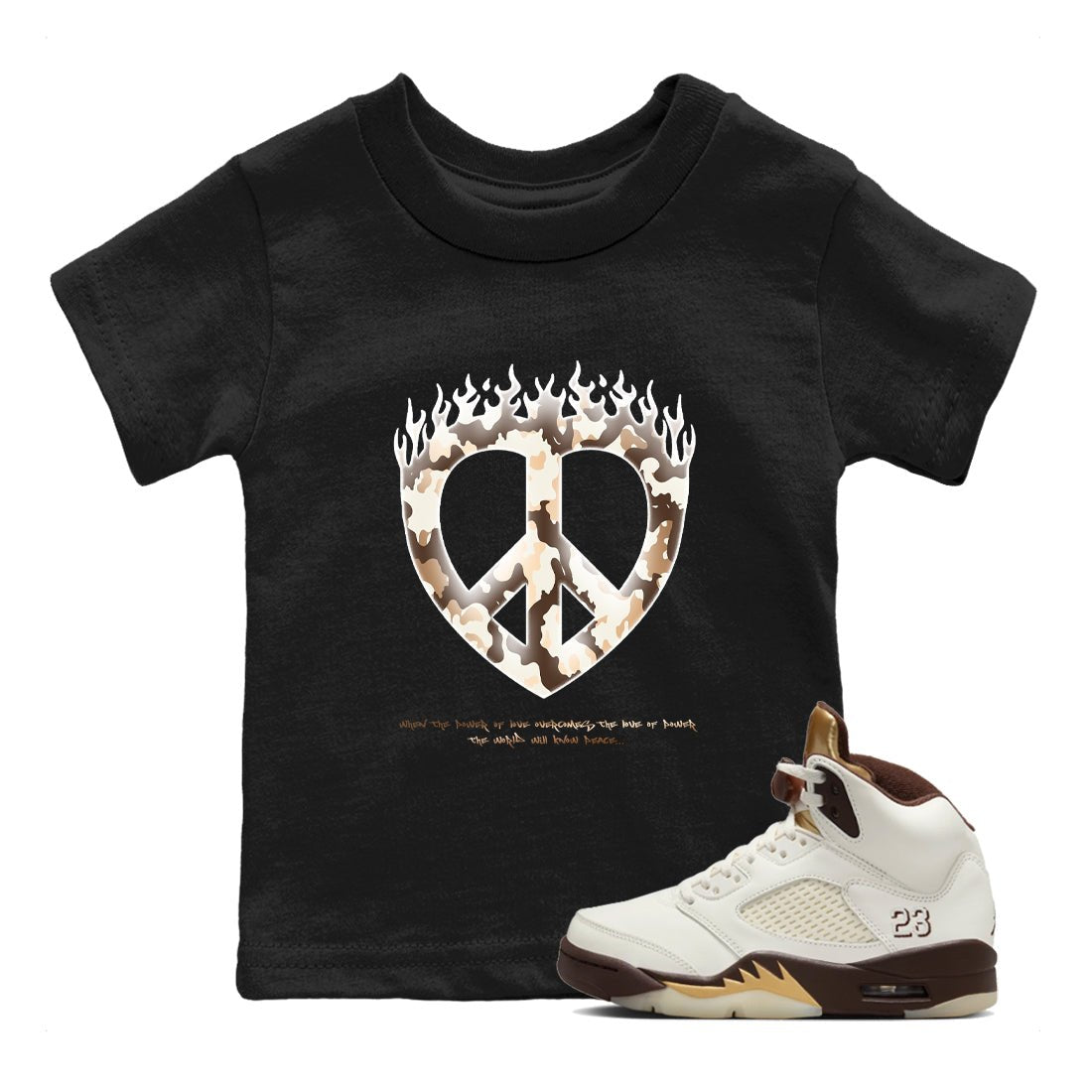5s Golden Ticket shirts to match jordans Love Peace best t shirts to wear with jordans Air Jordan 5 Golden Ticket match shoes to clothes SNRT Sneaker Tees Youth Baby Black 1 tee