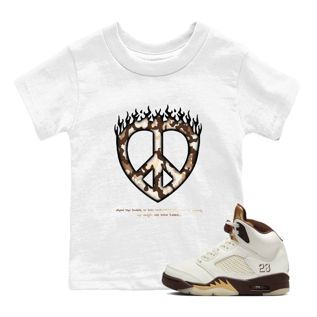 5s Golden Ticket shirts to match jordans Love Peace best t shirts to wear with jordans Air Jordan 5 Golden Ticket match shoes to clothes SNRT Sneaker Tees Youth Baby White 1 tee