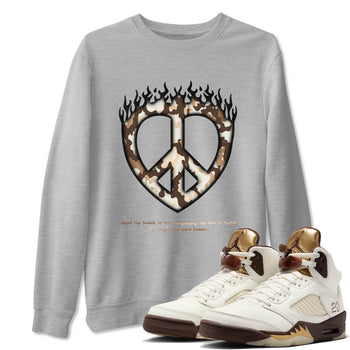 5s Golden Ticket shirts to match jordans Love Peace best t shirts to wear with jordans Air Jordan 5 Golden Ticket match shoes to clothes SNRT Sneaker Tees unisex cotton Heather Grey 1 shirts