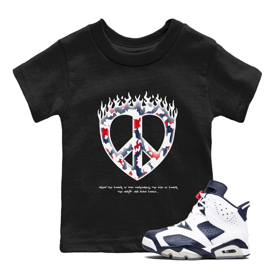 6s White And Midnight Navy shirts to match jordans Love Peace sneaker match tees Air Jordan 6 White And Midnight Navy SNRT Sneaker Release Tees Youth Baby Black 1 crew neck shirts