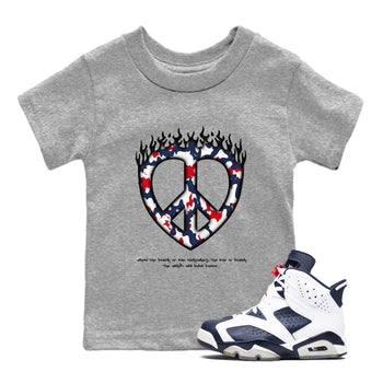 6s White And Midnight Navy shirts to match jordans Love Peace sneaker match tees Air Jordan 6 White And Midnight Navy SNRT Sneaker Release Tees Youth Baby Heather Grey 1 crew neck shirts