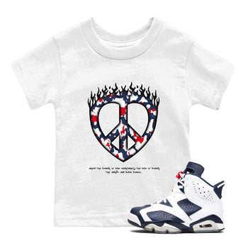 6s White And Midnight Navy shirts to match jordans Love Peace sneaker match tees Air Jordan 6 White And Midnight Navy SNRT Sneaker Release Tees Youth Baby White 1 crew neck shirts