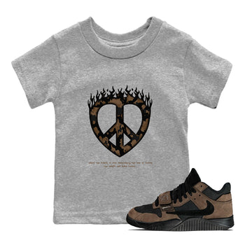 Jordan Jumpman Jack TR Travis Scott Dark Mocha shirts to match jordans Love Peace sneaker match tees Jordan Jumpman Jack Travis Scott Dark Mocha match shoes to clothes SNRT Sneaker Tees Youth Baby Heather Grey 1 tee