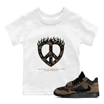Jordan Jumpman Jack TR Travis Scott Dark Mocha shirts to match jordans Love Peace sneaker match tees Jordan Jumpman Jack Travis Scott Dark Mocha match shoes to clothes SNRT Sneaker Tees Youth Baby White 1 tee