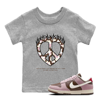 Dunk Cacao Wow And Pink Foam shirts to match jordans Love Peace sneaker match tees Dunk Cacao Wow And Pink Foam SNRT Sneaker Release Tees Youth Baby Heather Grey 1 crew neck shirts