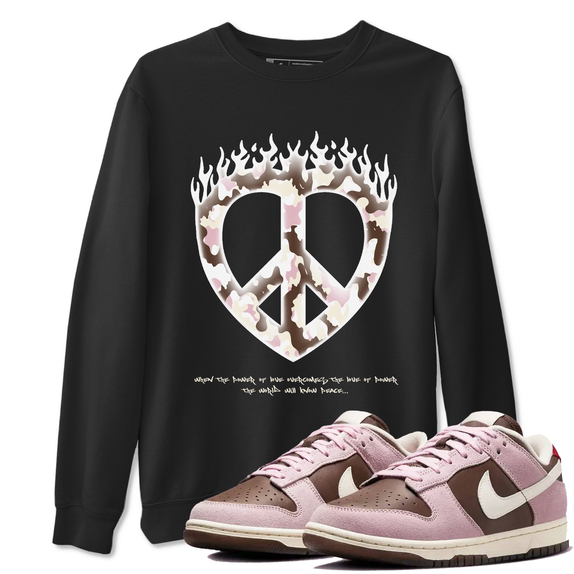 Dunk Cacao Wow And Pink Foam shirts to match jordans Love Peace sneaker match tees Dunk Cacao Wow And Pink Foam SNRT Sneaker Release Tees unisex cotton Black 1 crew neck shirts