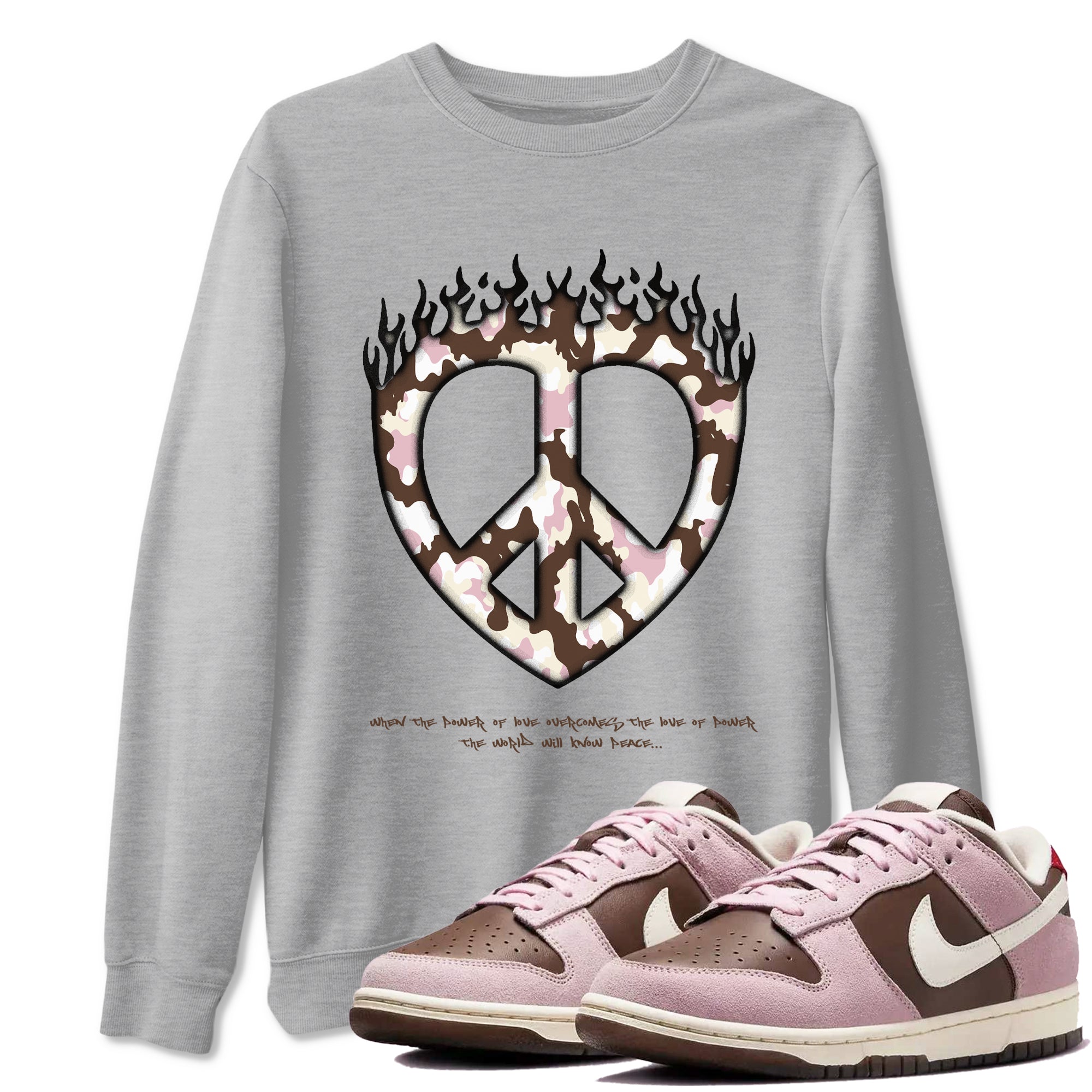 Dunk Cacao Wow And Pink Foam shirts to match jordans Love Peace sneaker match tees Dunk Cacao Wow And Pink Foam SNRT Sneaker Release Tees unisex cotton Heather Grey 1 crew neck shirts
