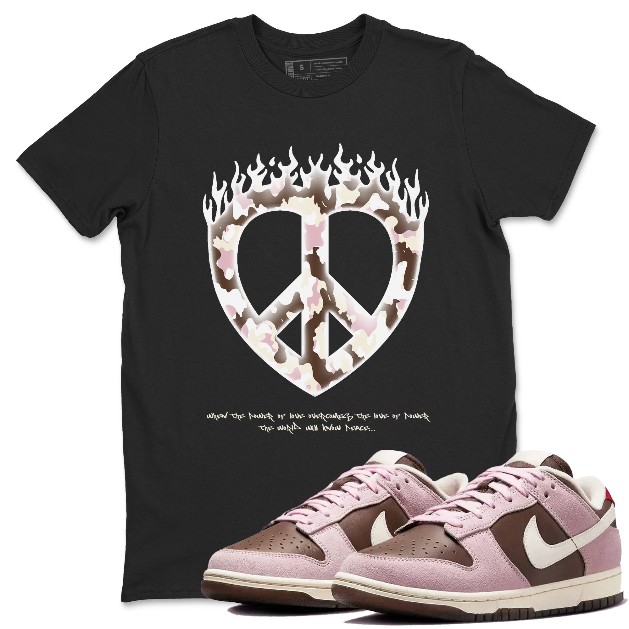 Dunk Cacao Wow And Pink Foam shirts to match jordans Love Peace sneaker match tees Dunk Cacao Wow And Pink Foam SNRT Sneaker Release Tees unisex cotton Black 1 crew neck shirts
